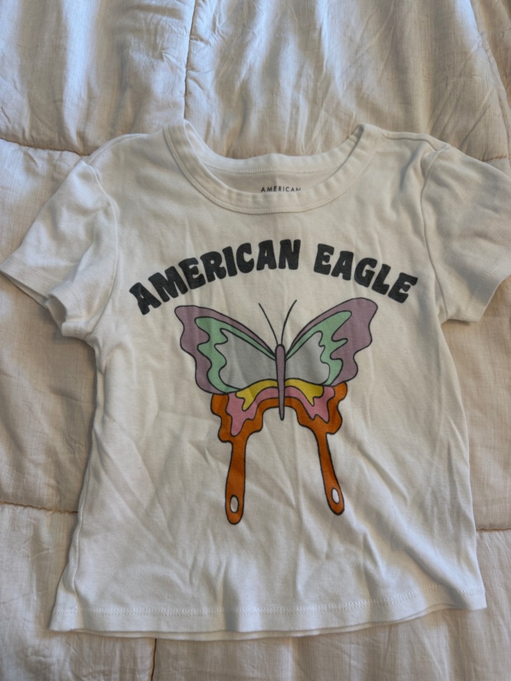 American Eagle Outfitters White Kids Butterfly Melt Graphic Tee